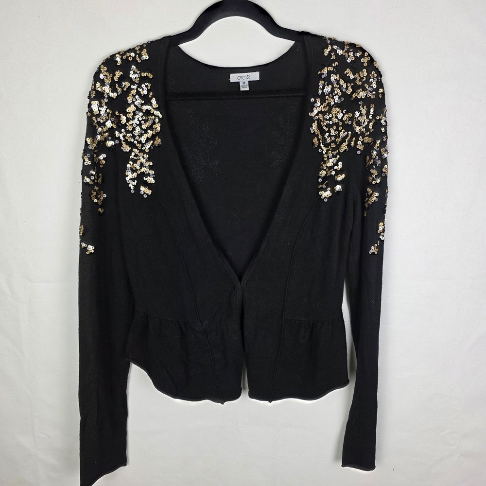 Vintage Cache Womens Black Sequin Embellished Cardigan Sweater M Y2K Holiday